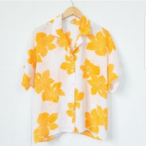 Vintage Orange/Yellow Flower Print Shirt, Size 16
